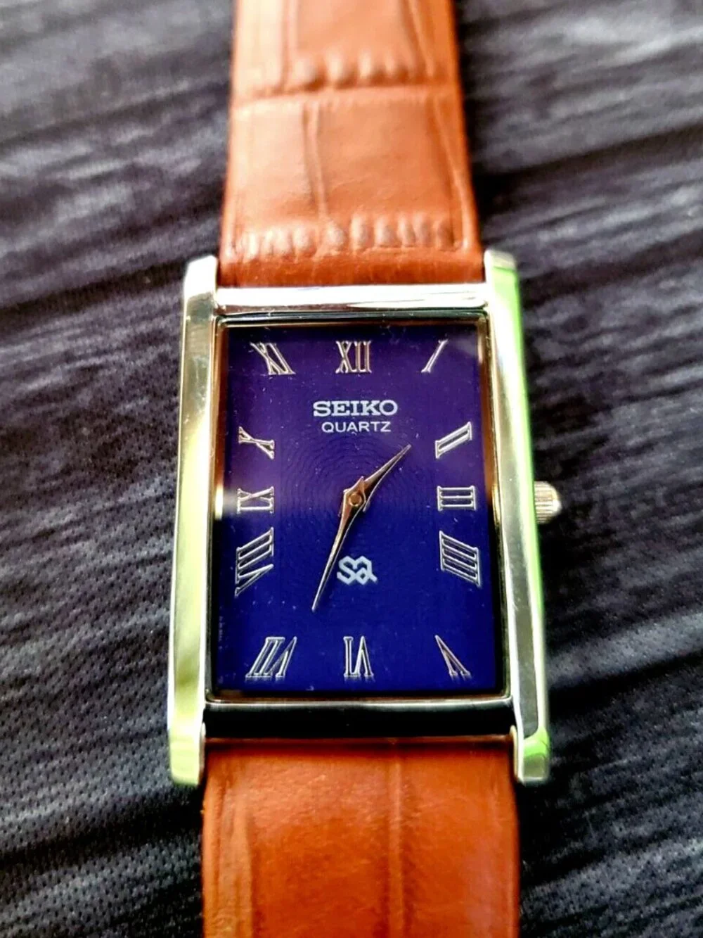 NOS Mens Tank Rectangular Blue Dial‎ Slim Seiko Dress Watch New Mvt & Batt🌟